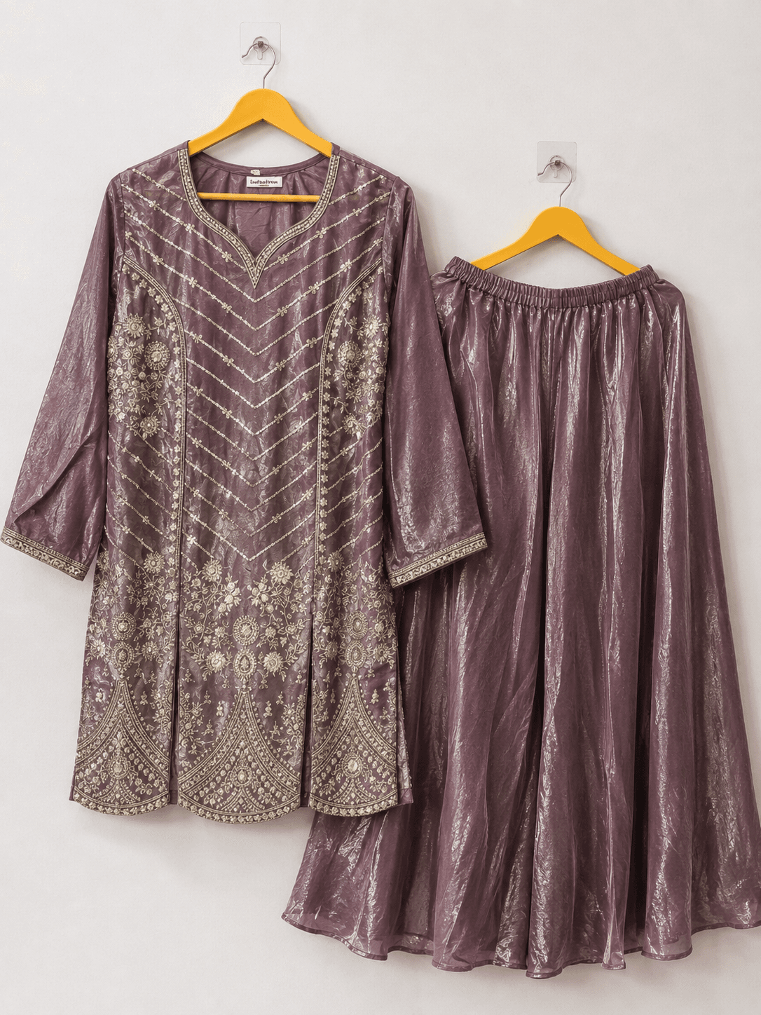 Pakistani Mauve Plum Shining Organza 3-Piece