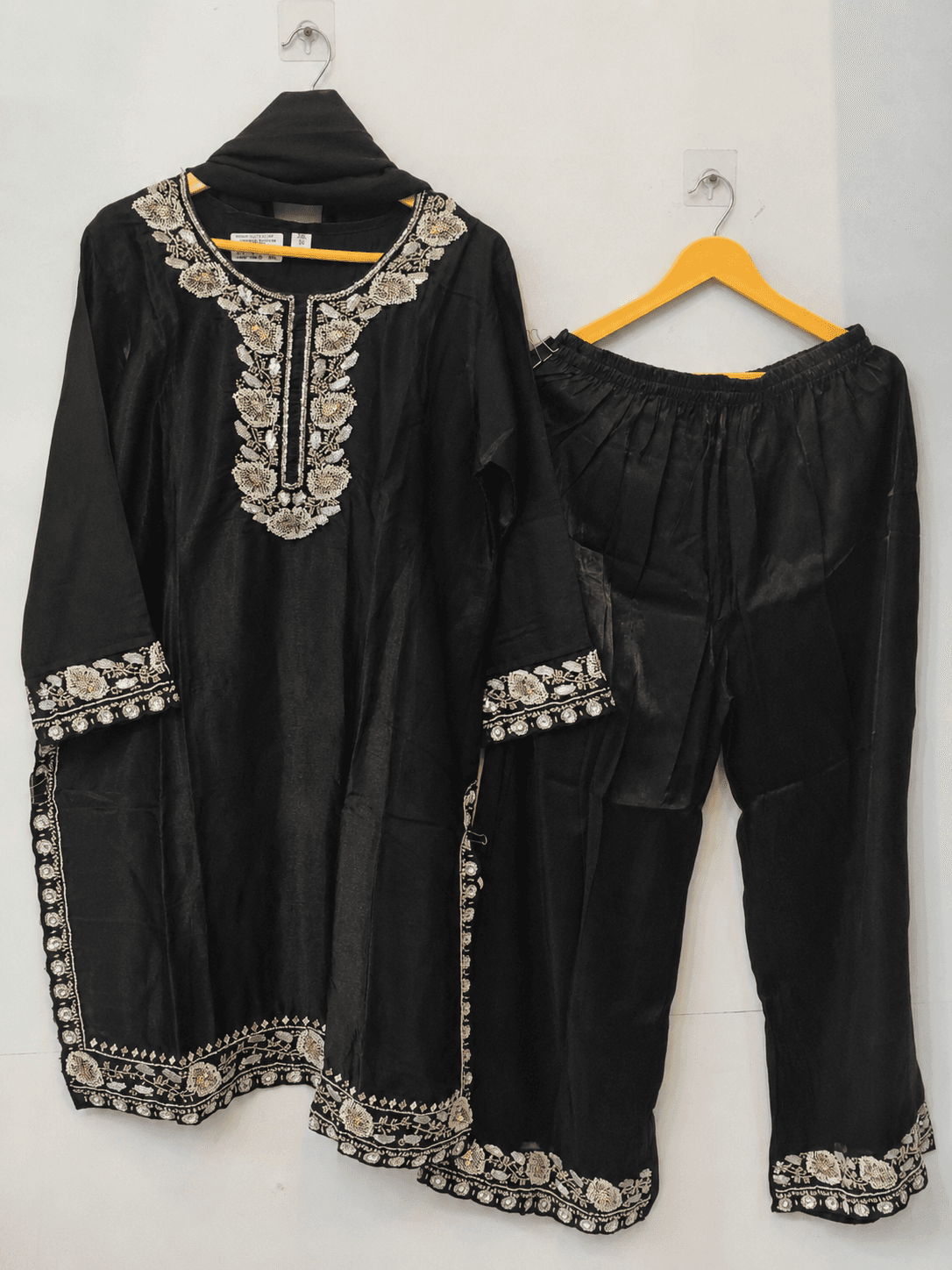 Black Shining Organza with Handwork 3-Piece Pakistani Suit