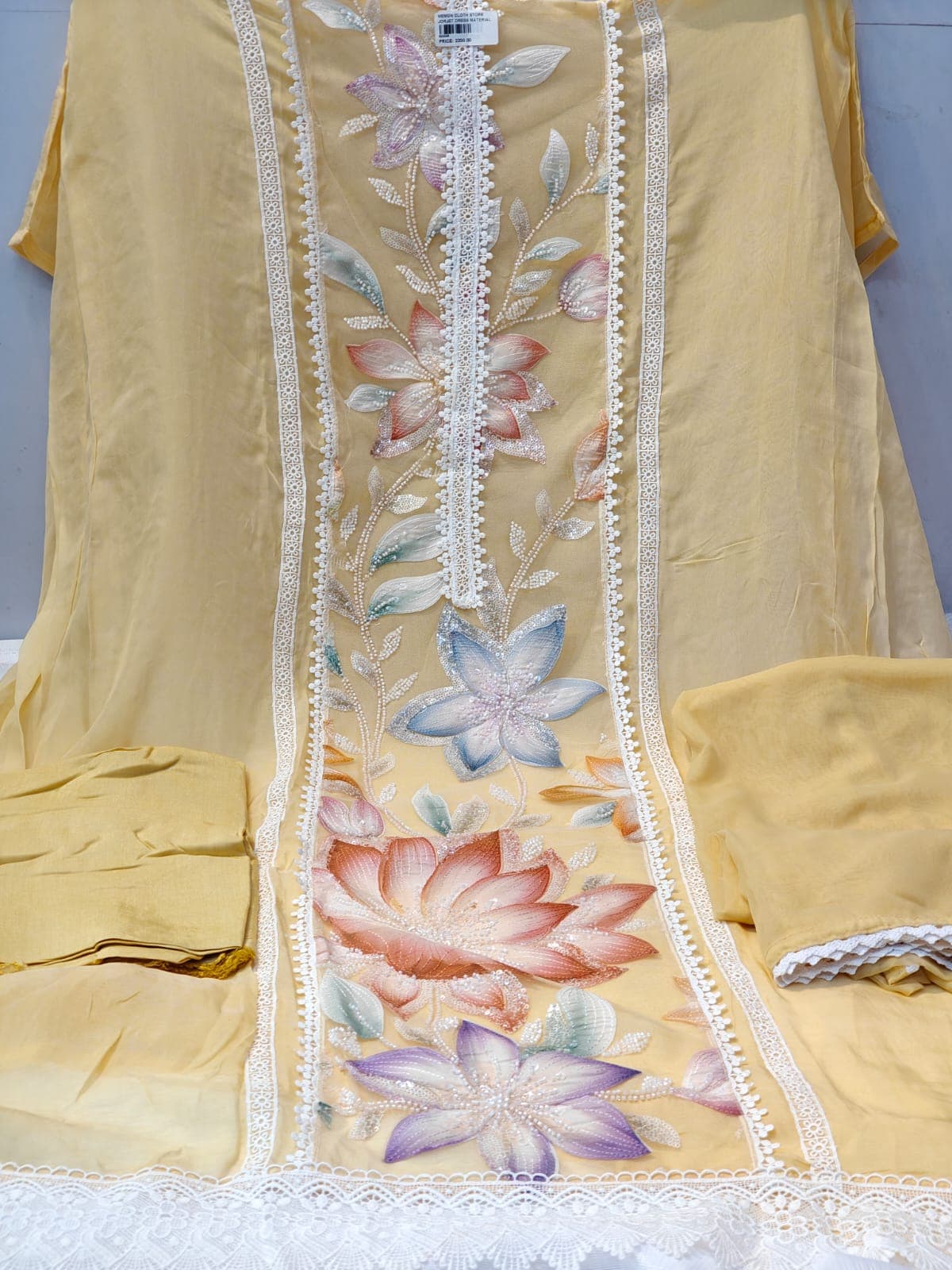 Yellow Floral Embroidered Dress Material