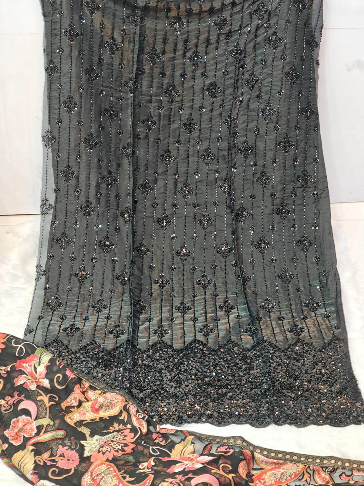 Black Shining Organza with Handwork Suit
