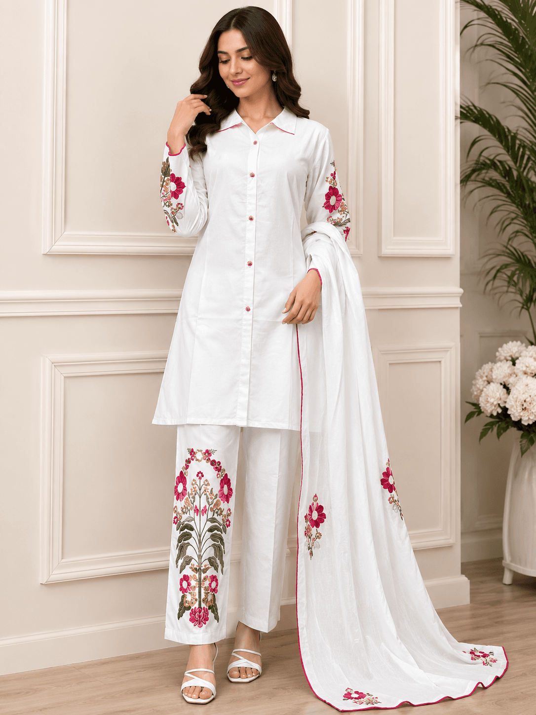 Floral Embroidered Cord Set