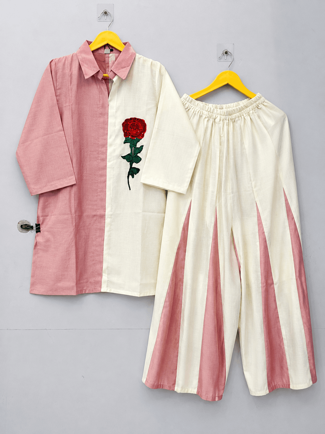 Pink & Cream Garara Style Palazzo Set