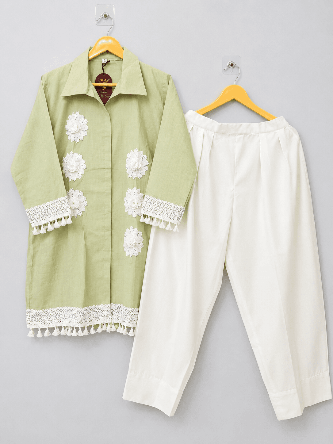 Pastel Green Floral Farsi Shalwar Cord Set