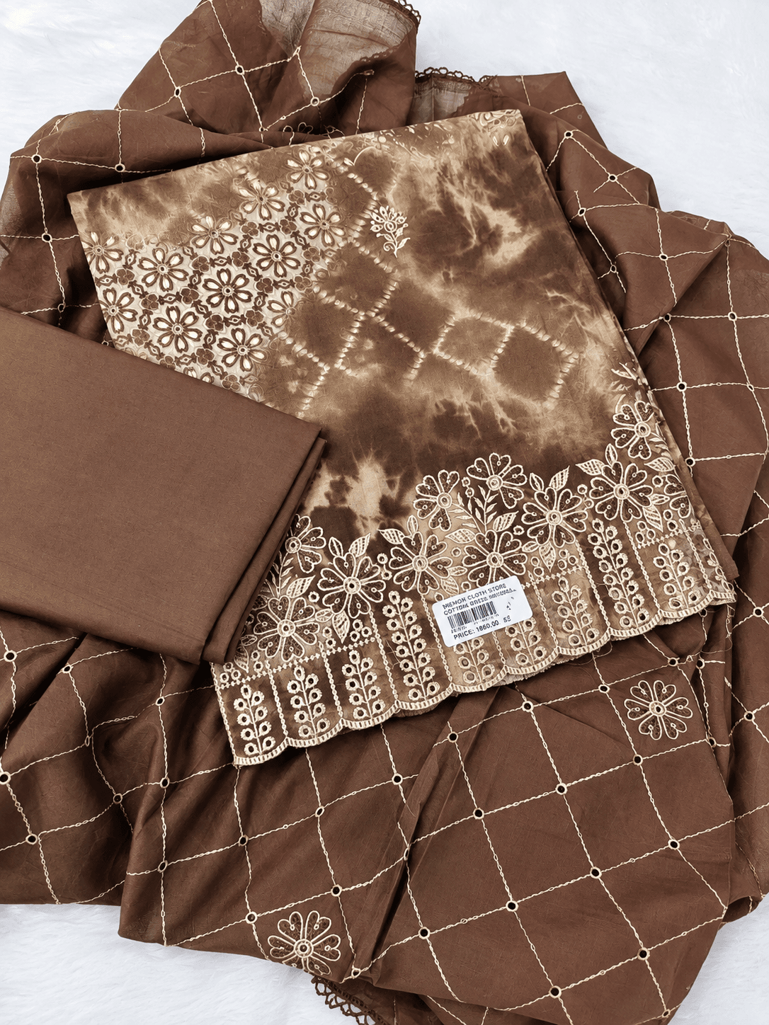 Brown Embroidered Cotton Dress Material