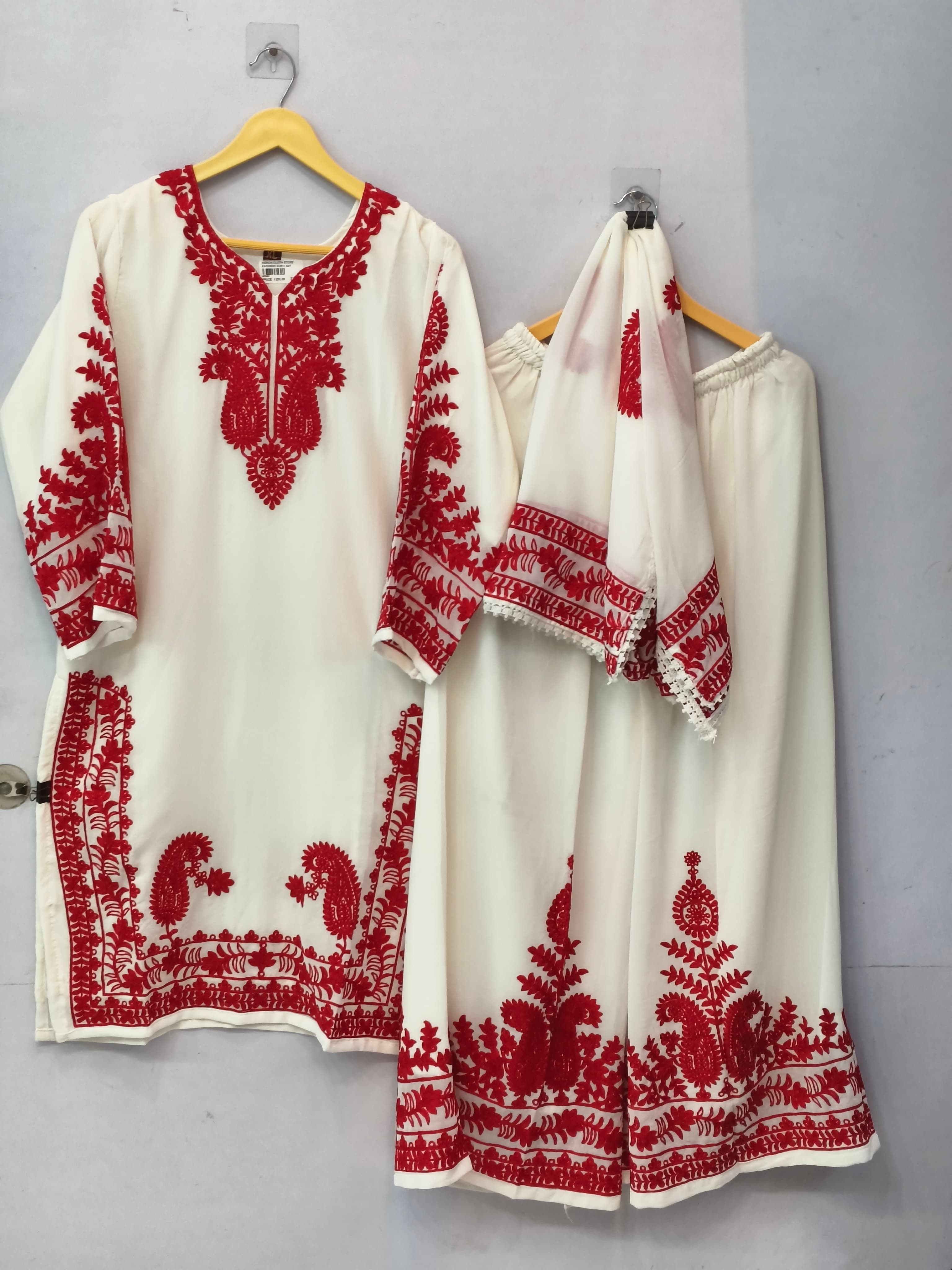 Saiyaara White and Red Georgette 3-Piece Suit