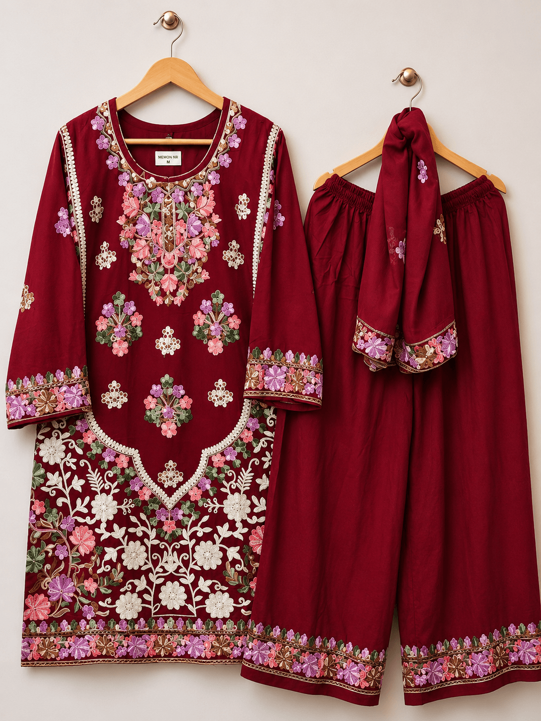 Kashmiri Maroon Embroidered Suit