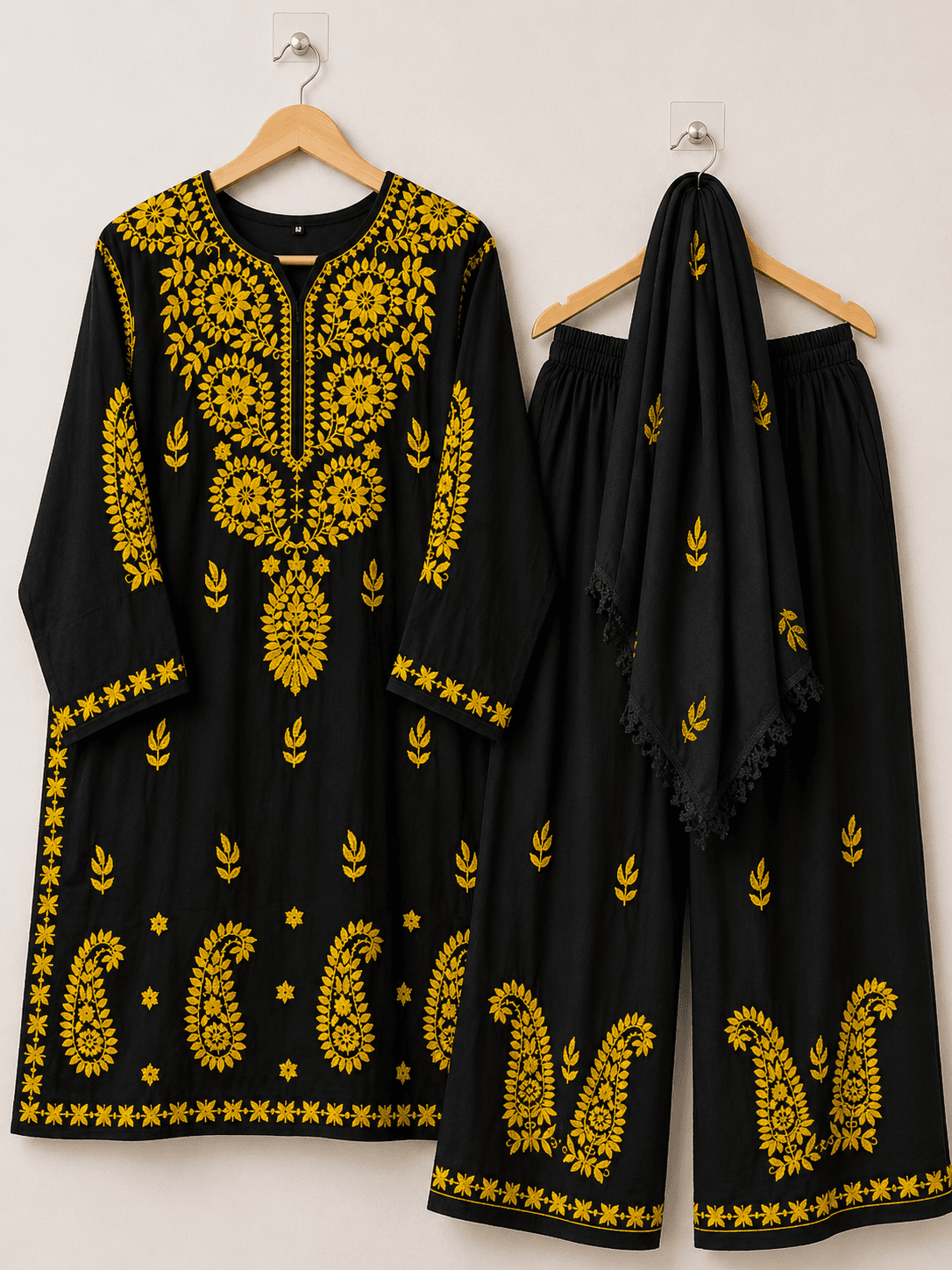 Lucknowi Black kurti with blue floral, thread embroidery work