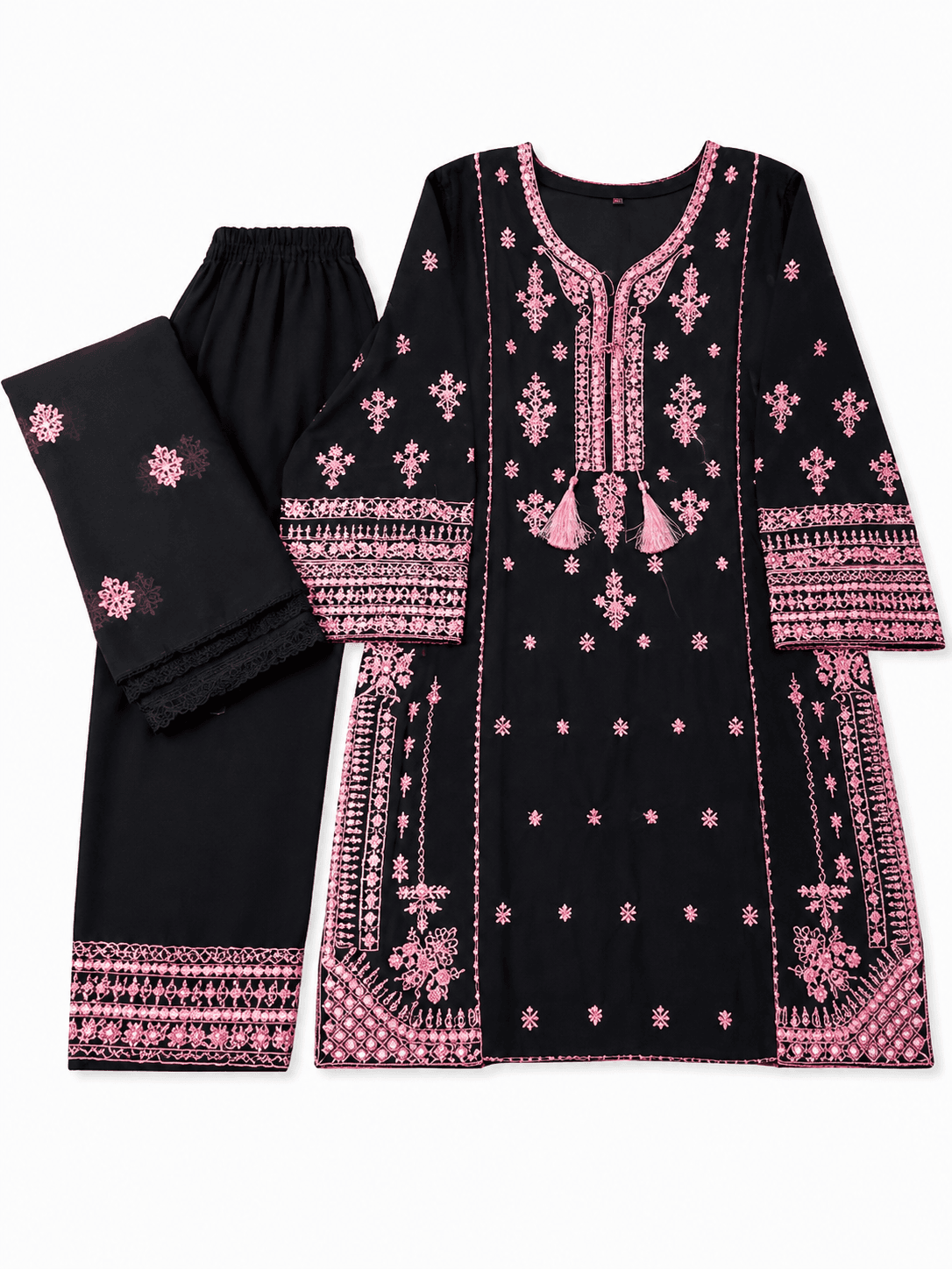 Black Pink Embroidered 3-Piece Suit