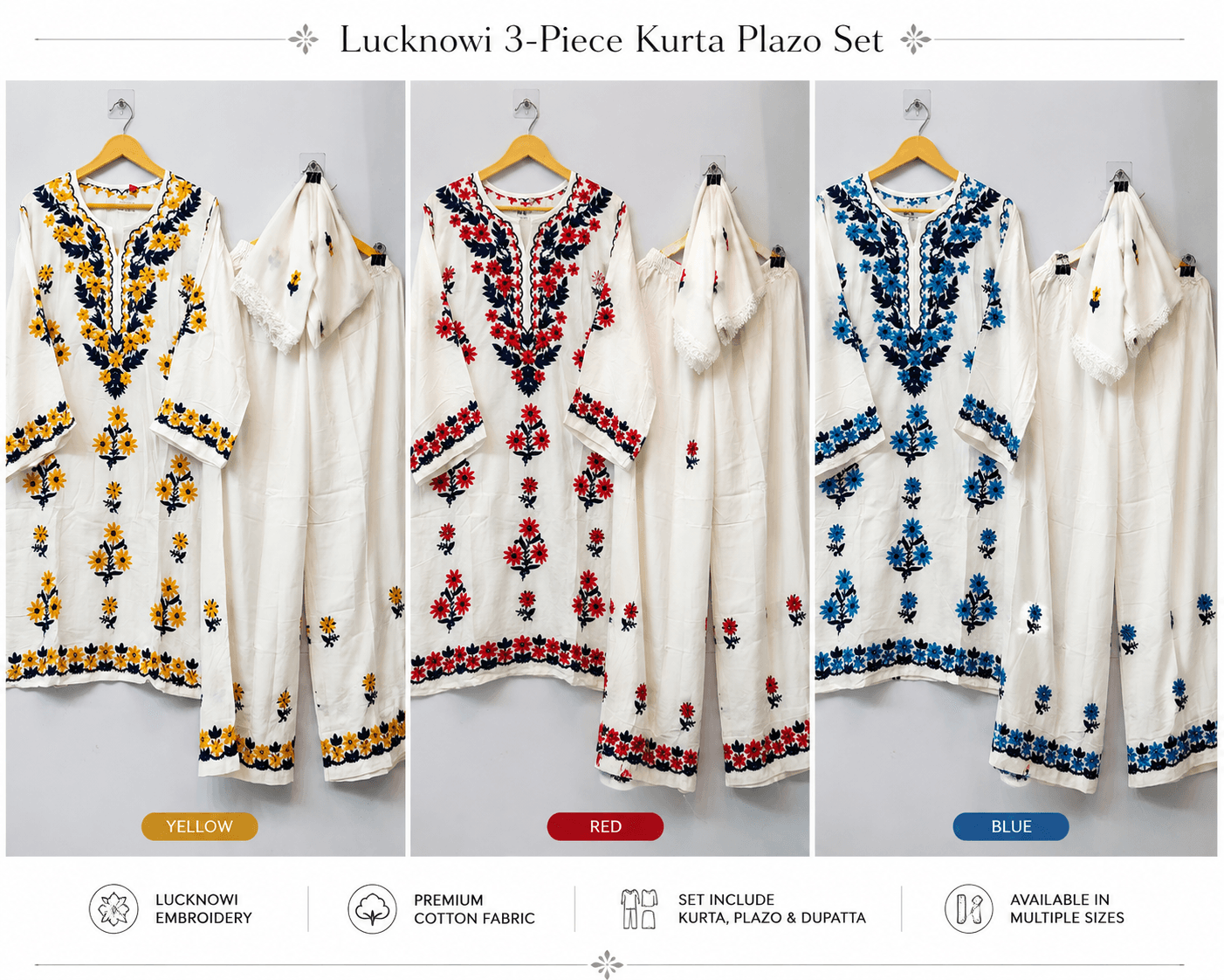 Lucknowi 3-Piece Kurta Plazo Set
