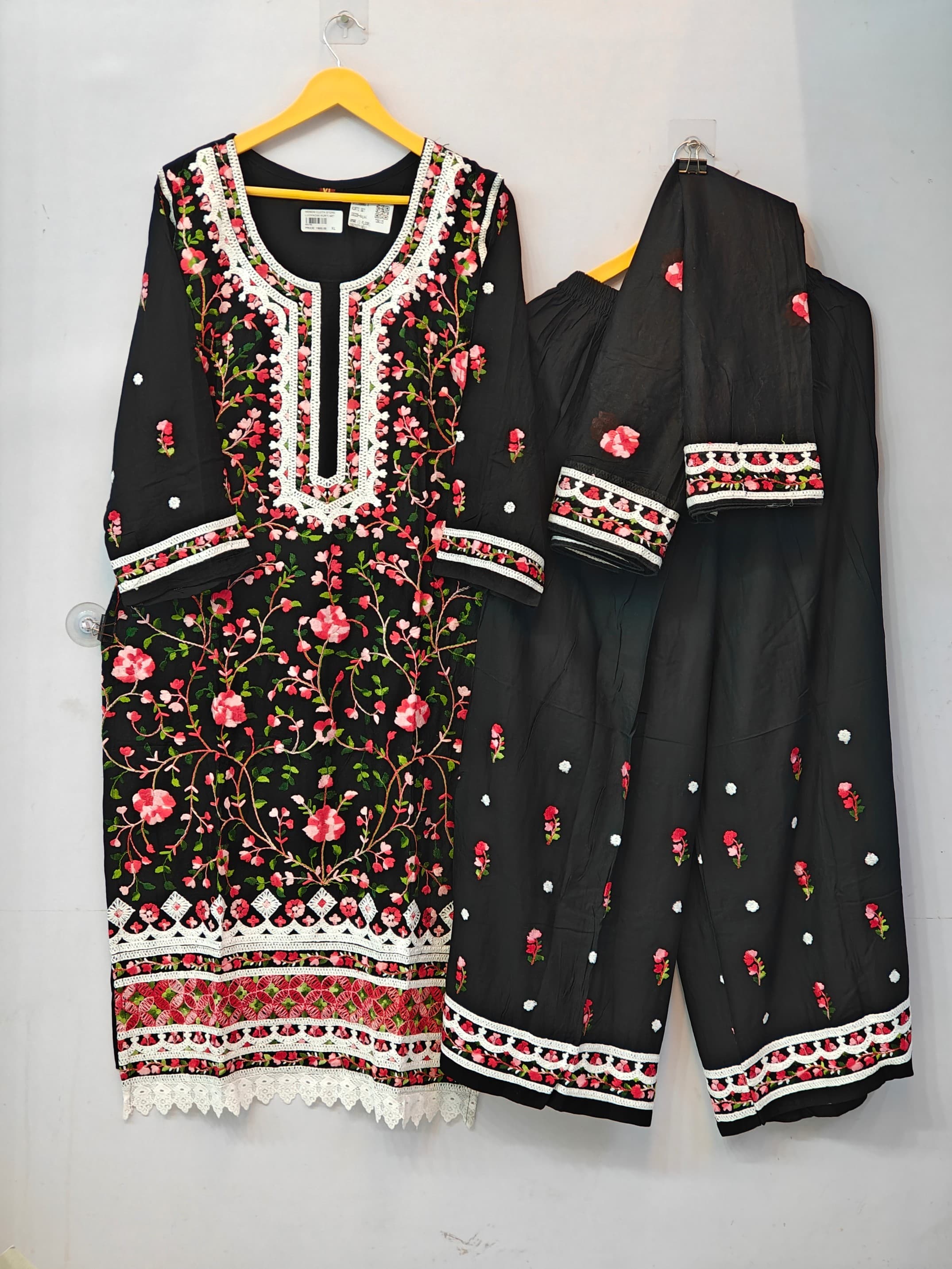 Black Floral Embroidered Kurta & Palazzo Set