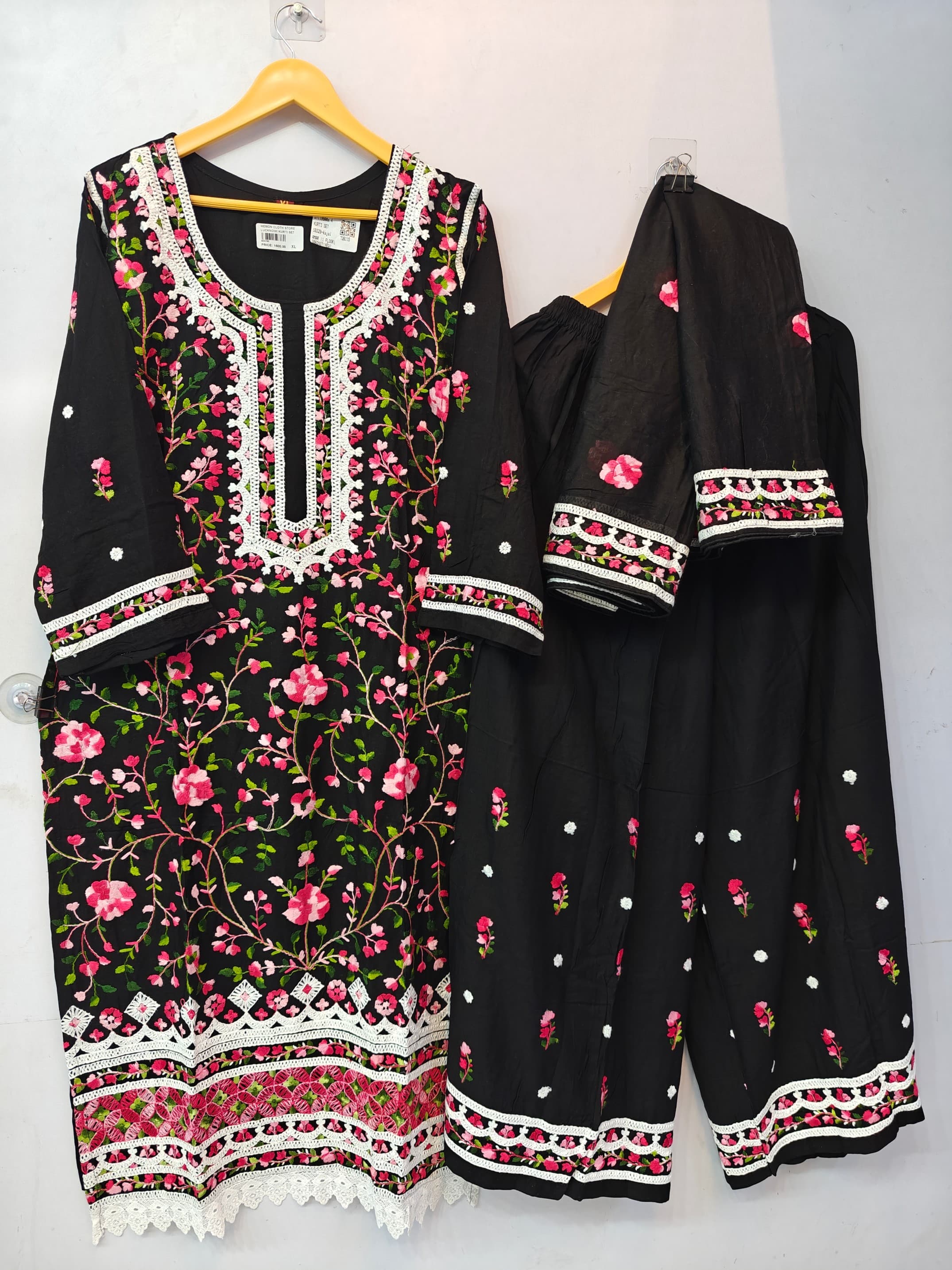 Black Floral Embroidered Kurta & Palazzo Set