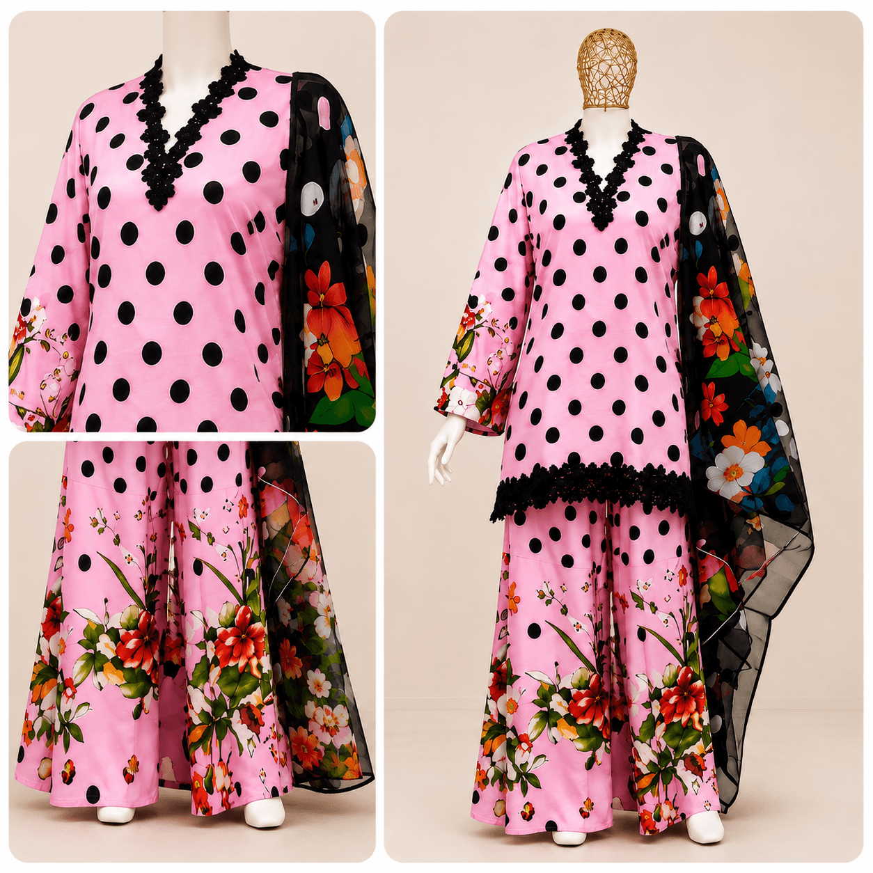 Pink Polka Dot Floral Co-Ord Set