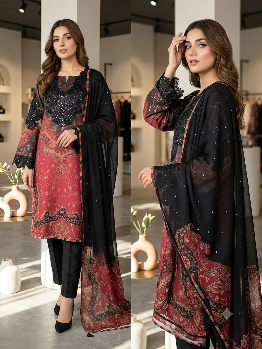 Pakistani Neck Work 3 piece suit