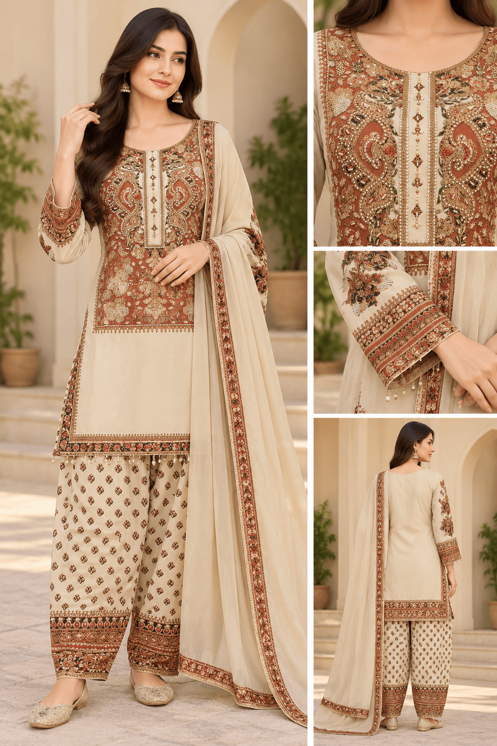 Maslene Printed Pakistani 3-Piece Suit