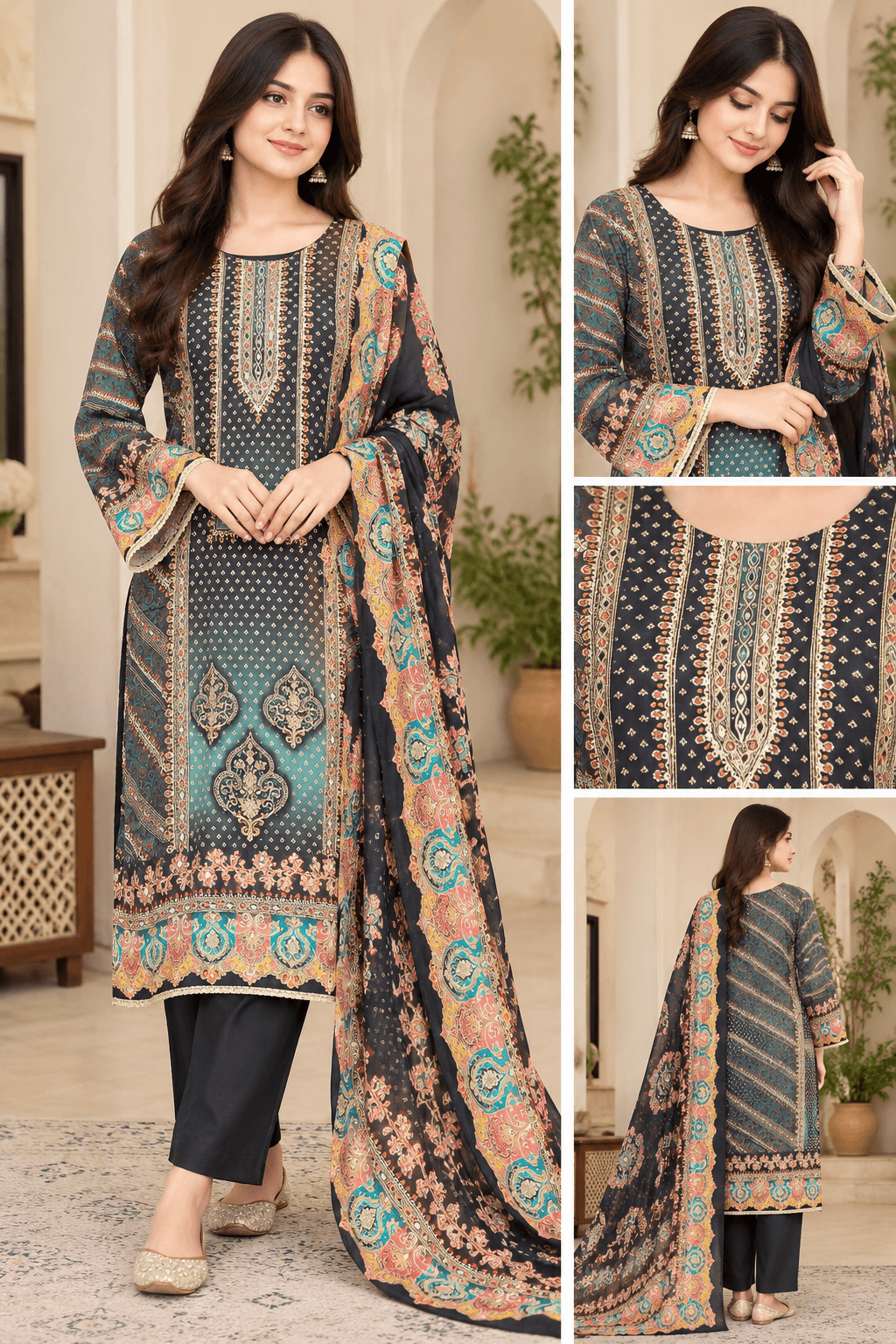 Maslene Printed Pakistani 3-Piece Suit